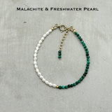 Online promo only : 14k Gold filled Freshwater Pearl Bracelets- Dainty Rice Pearl, Black Spinel, Lapis lazuli, Malachite, Labradorite, Tourmaline, Garnet, Turquoise, Tiger eye