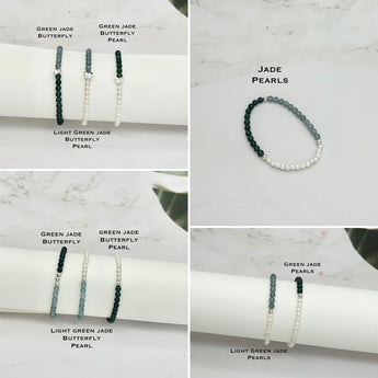 Stretchy dainty bracelets, elastic bracelets - 4.5mm Jade, 3.5-4mm pearl bracelets